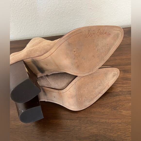 Sam Edelman Blake Tan Block Heel Minimalist Neutral Leather Ankle Booties - Picture 9 of 15